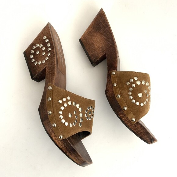 Donald J. Pliner Italian Suede Studded Square Peep-toe Western Clog 8 - Picture 5 of 13